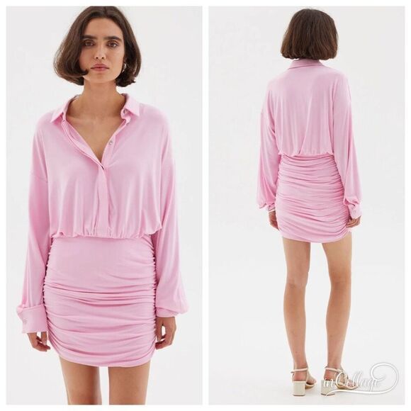 SOVERE NWOT The Entity Mini Dress in Musk Pink Oversized Bodice/ Bodycon Skirt S - Picture 1 of 11
